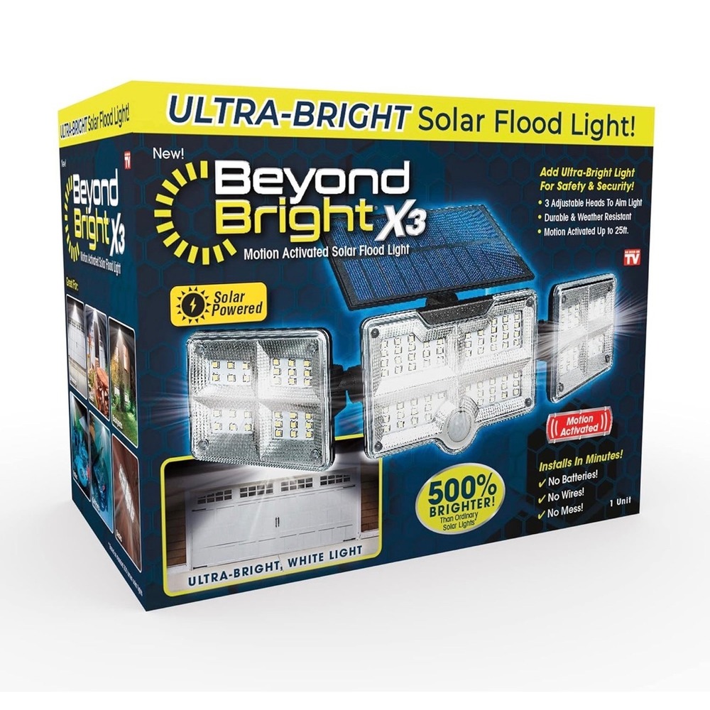 Beyond Bright X3 Motion Activated Solar Flood Light 122 LED 3 Adjustable Heads